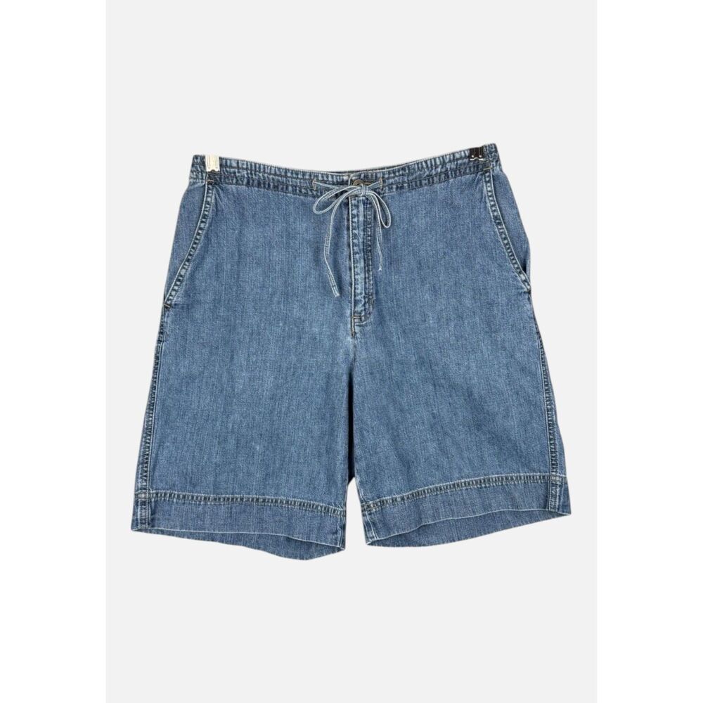 Liz Claiborne Denim Bermuda Shorts Drawstring 100% Cotton Medium Wash Size 10